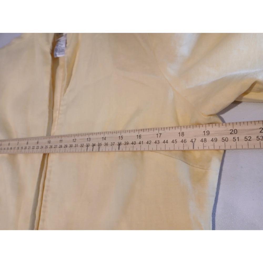 Linen Yellow Open Duster Jacket Mandarin Collar Long Sleeve Side Slit Blazer - Picture 8 of 14